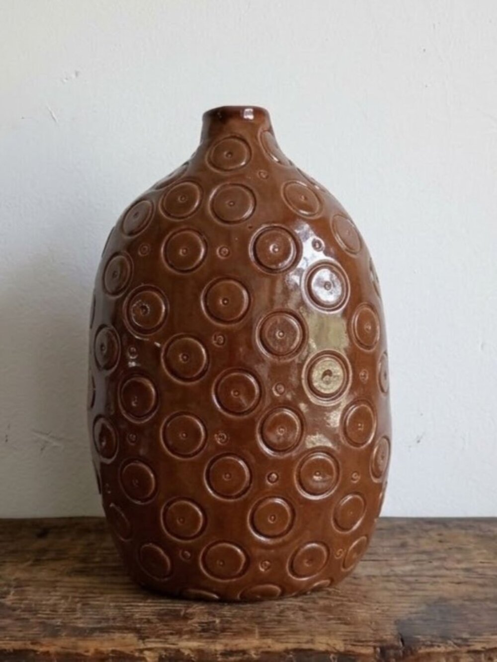 Vintage Brown Circle Ring Vase Textured MCM Pottery Made in Thailand Terracotta